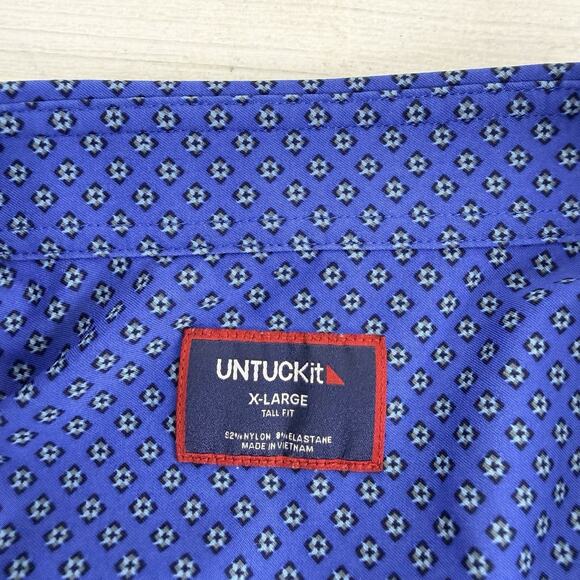 Untuckit Stanton Performance Shirt Men XL Tall Blue Printed Long Sleeves Stretch - Picture 9 of 15